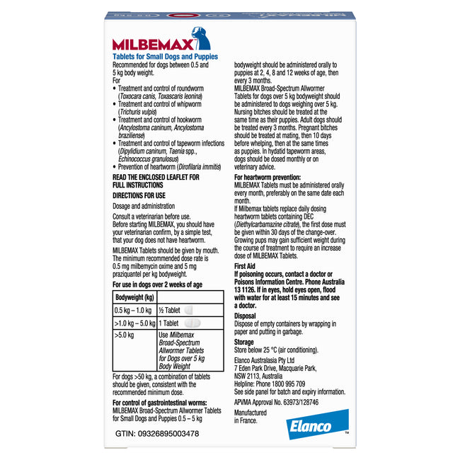 Milbemax Small Dog and Puppies - 0.5-5kg